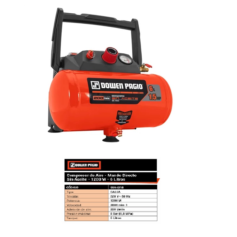 COMPRESOR 6LTS.1200W S/ACEITE *MONO