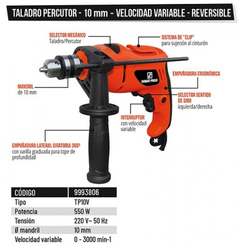 TALADRO 10MM.550W.C/P.VVR.