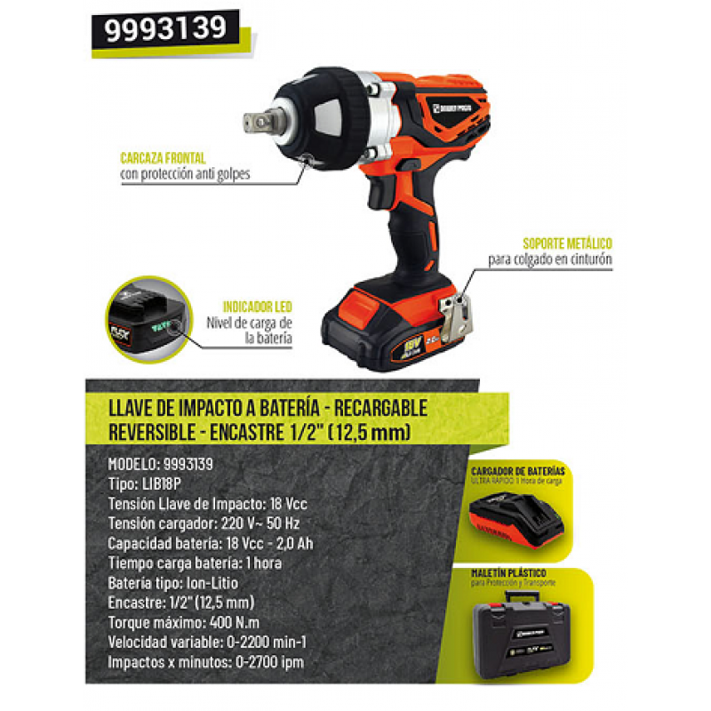 LLAVE IMPACTO ½" BAT. 18V. LITIO