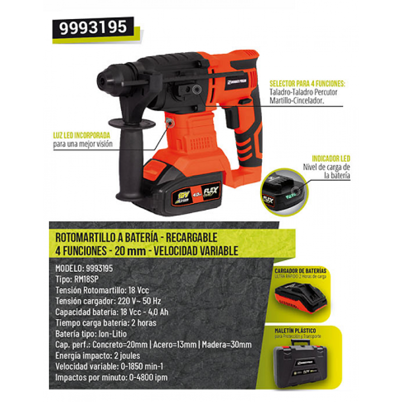 ROTOMARTILLO BAT. 18V.LITIO 2 JOULES