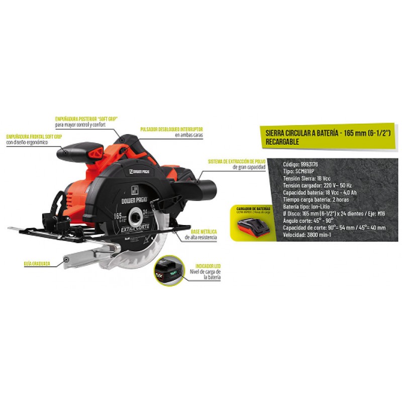 SIERRA CIRCULAR 6½" BAT. 18V.LITIO