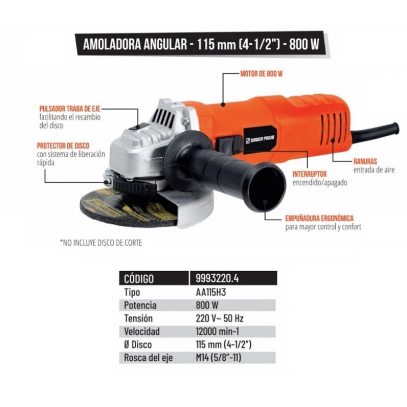 AMOLADORA ANGULAR 4½" 800W.