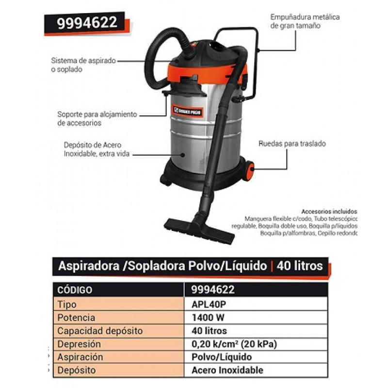 ASPIRADORA 40L.LIQ/POL.A.INOX.