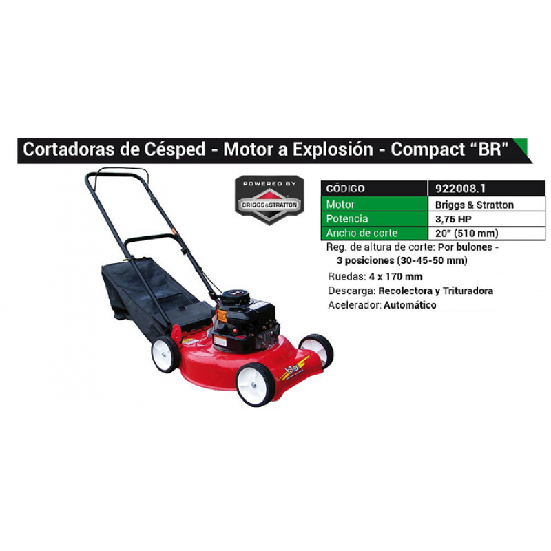 CORTADORA CESPED EXPL.3.75HP.C/BOL.20" B&S COMPA