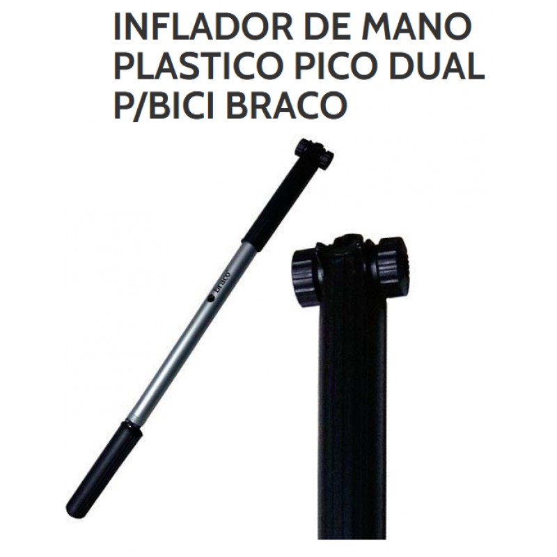 INFLADOR DE MANO ALUMINIO LARGO DOBLE PICO P/BICI