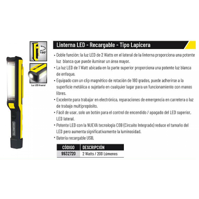 LINTERNA LED TIPO LAPICERA 1.5W