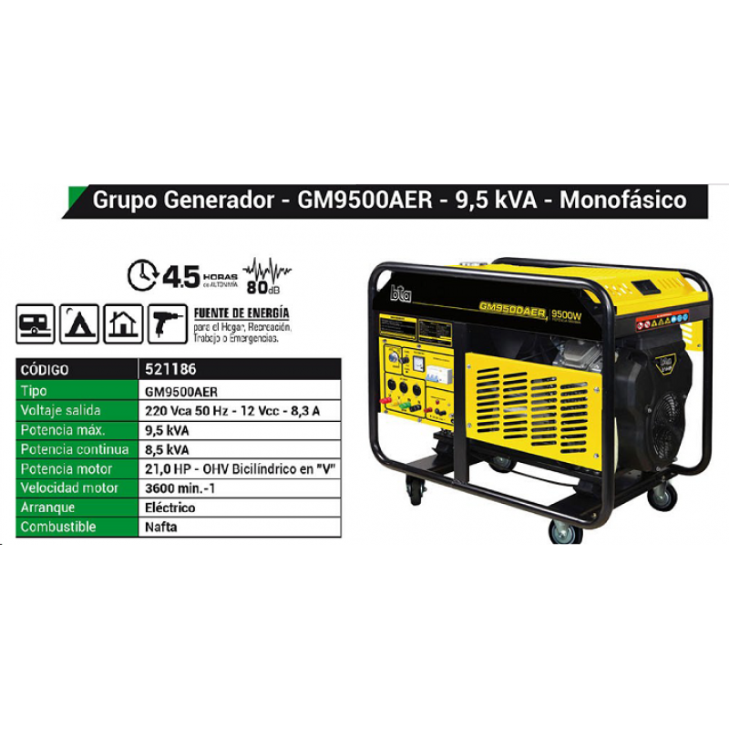GENERADOR INDUSTR. 9,5KVA.A/ELE.MONOF.