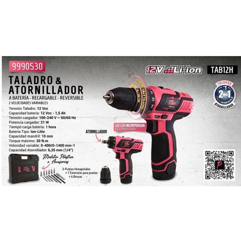 TALADRO BAT. 12V.2VE.10MM. ATORNILLADOR PINK