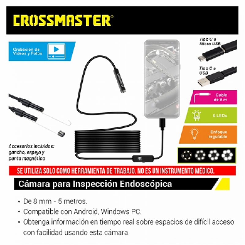 CAMARA INSPECCION ENDOSCOPICA 8MM. 5MTS.