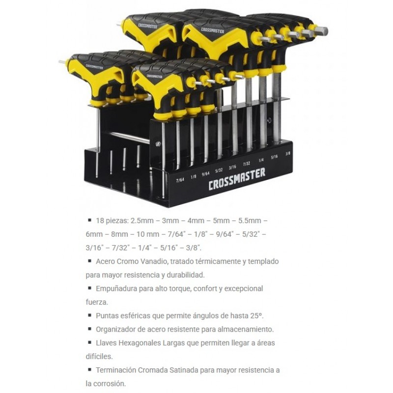 JUEGO 18 LLAVES T - HEX. MM/PUL