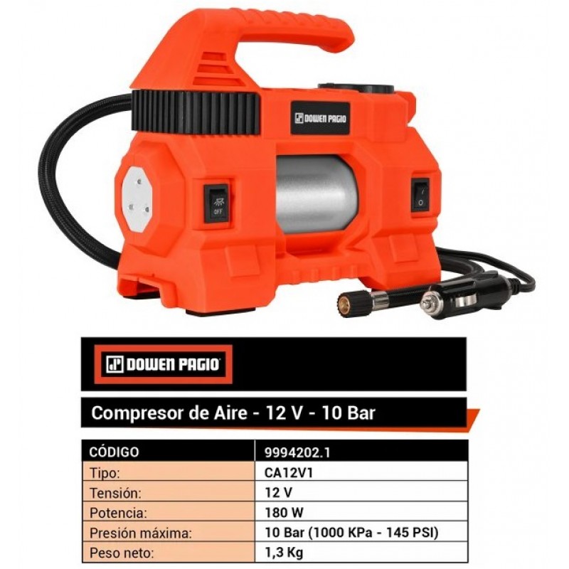 COMPRESOR DE AIRE 12V. 180W. 145 PSI