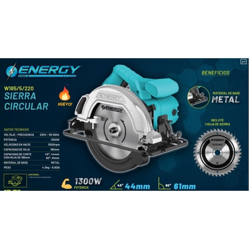 SIERRA CIRCULAR 7¼"1300W TURQUESA