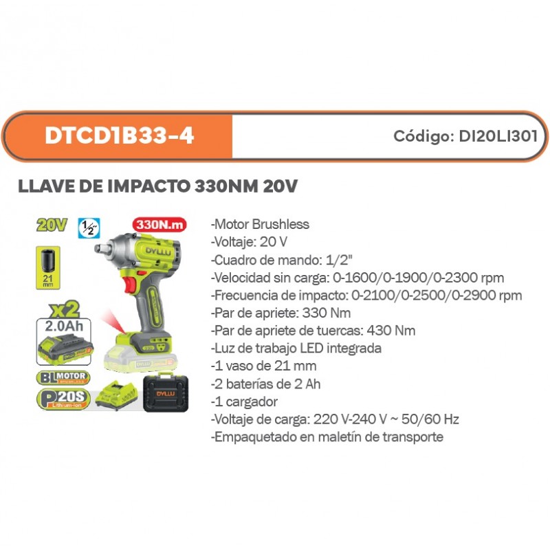 LLAVE DE IMPACTO 330NM 20V