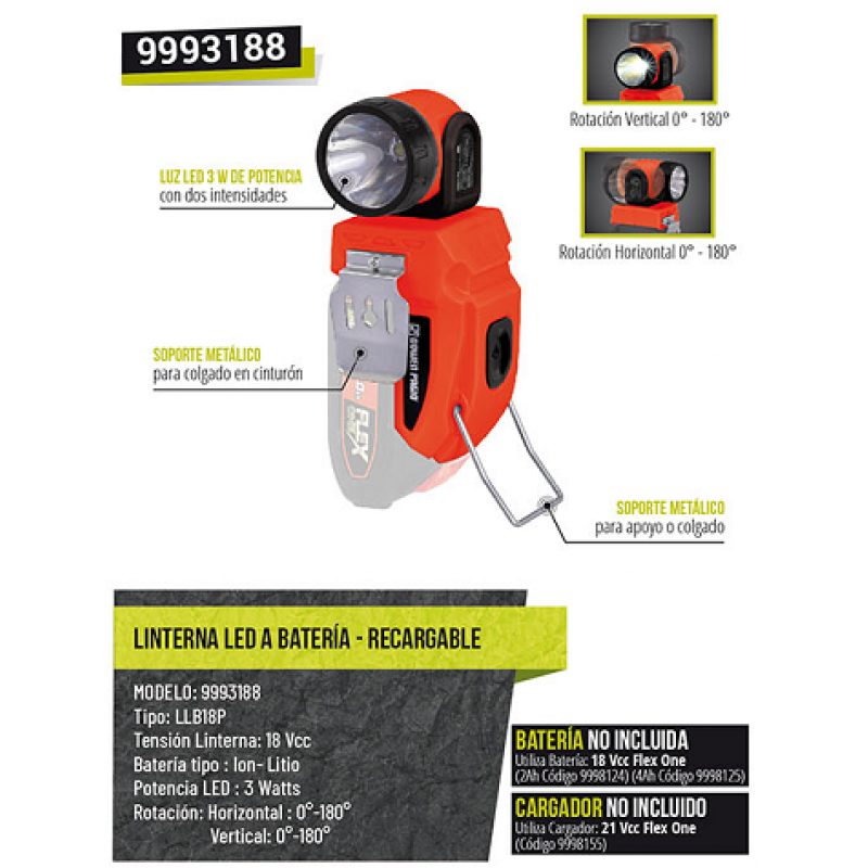 LINTERNA C/LED BAT. 18V.LITIO