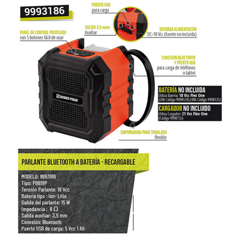 PARLANTE BLUETOOTH BAT. 18V.LITIO