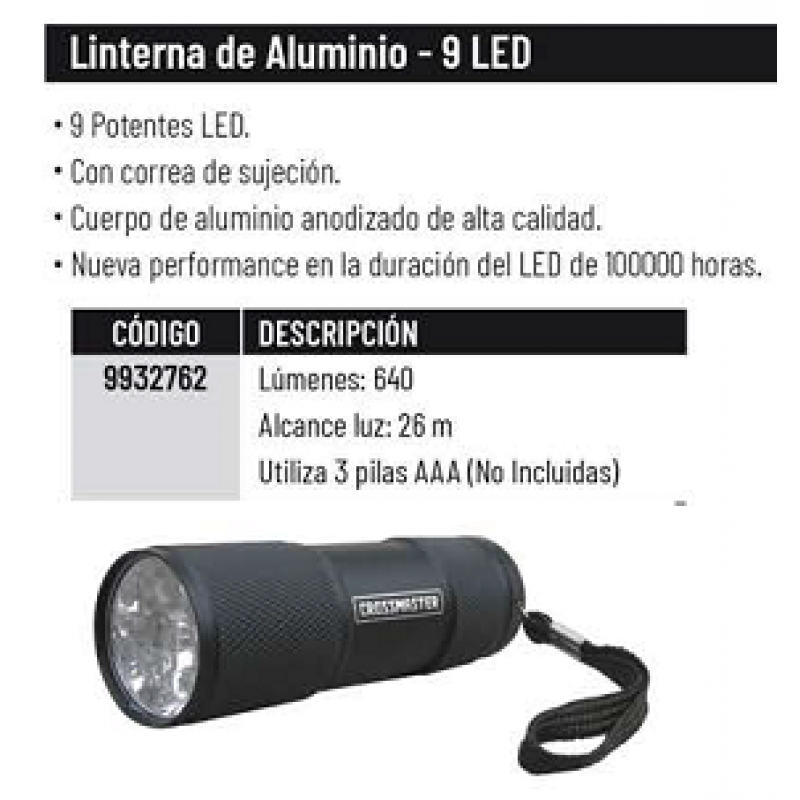 LINTERNA C/LED ALUMINIO 9L.
