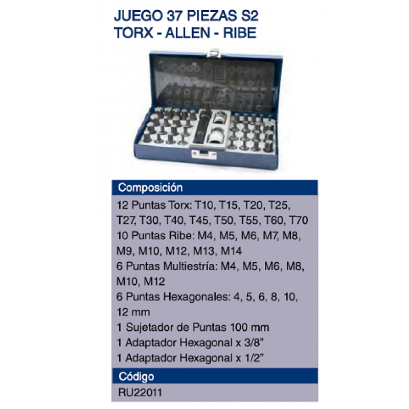 JUEGO PUNTAS TORX/ALLEN/RIBE 37 PZS.