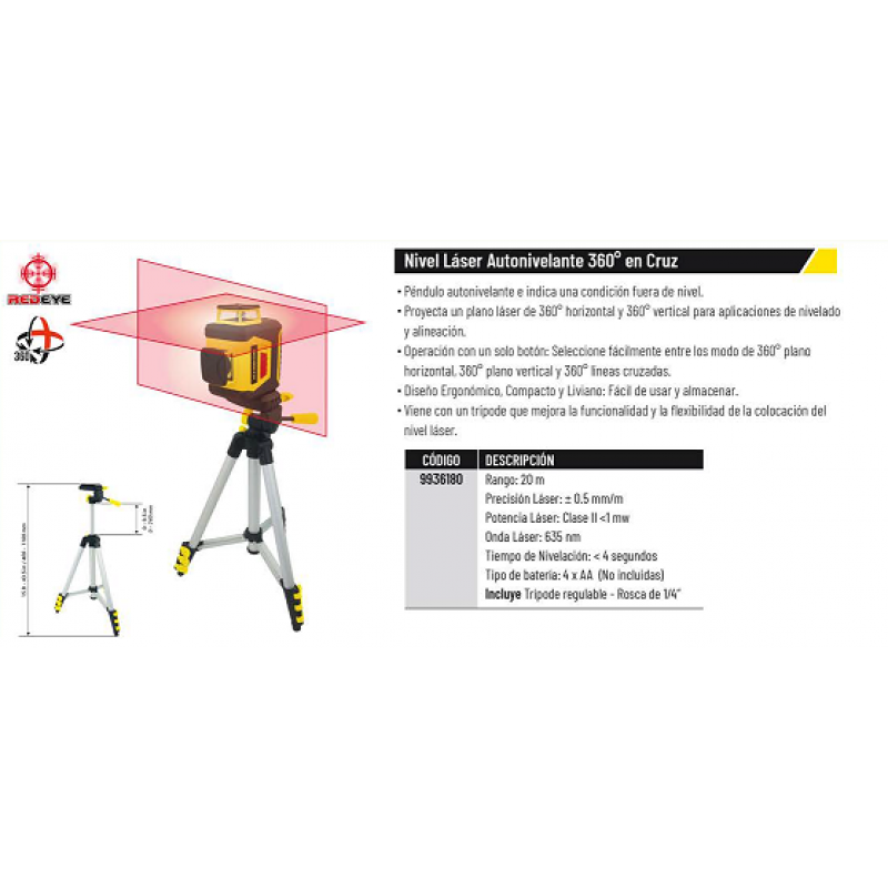 NIVEL LASER VERT.360° + HORIZ.360° C/TRIPODE