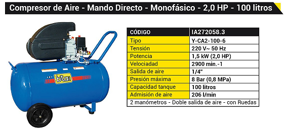 Compresor Dogo 100 Lts 2 Hp Profesional Monofásico Cod 50340