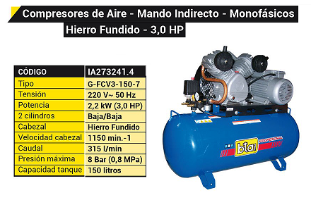 Compresor Aire 100 Litros Motor 3 Hp Bta
